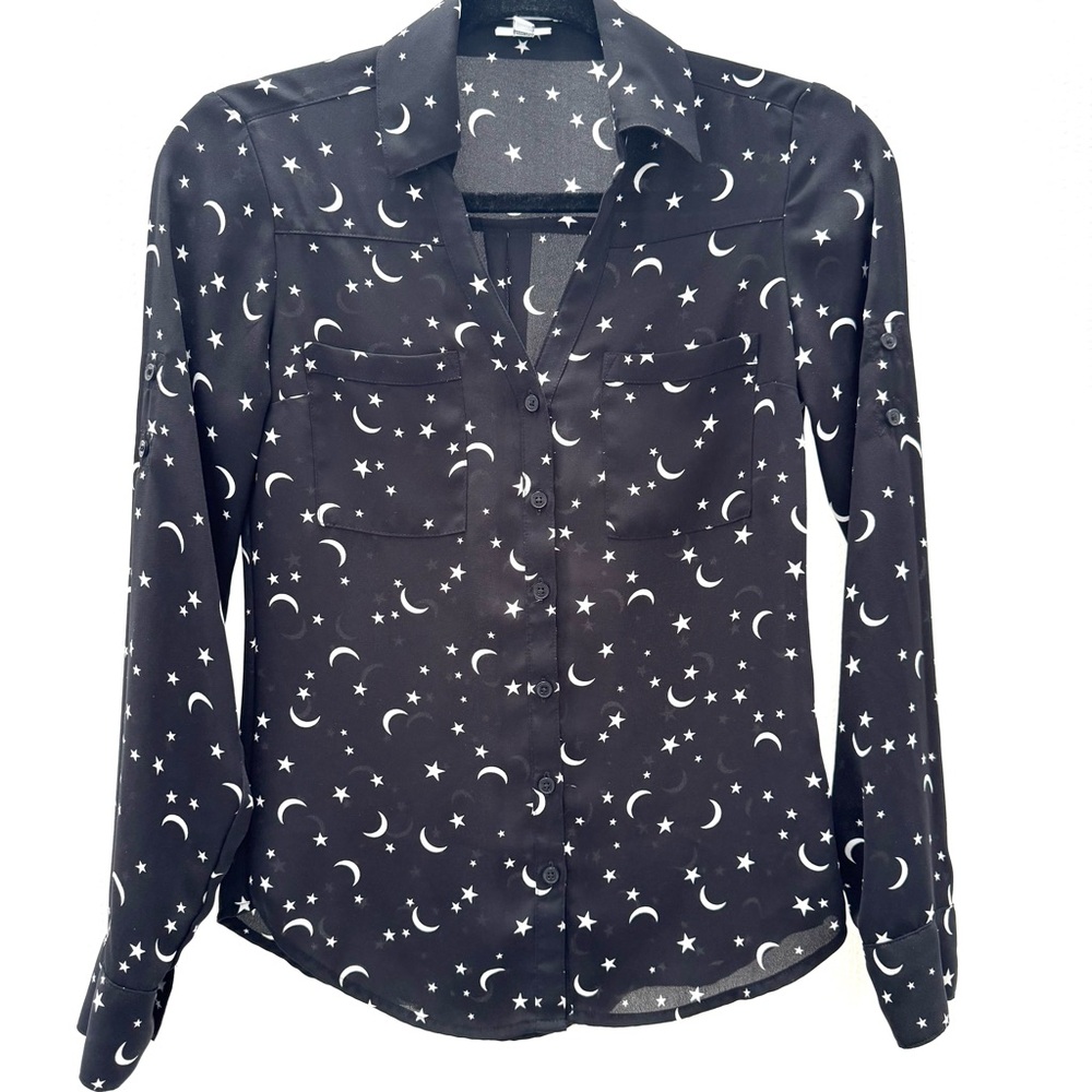 Express Slim Fit Celestial Print Portofino Shirt Size XXS